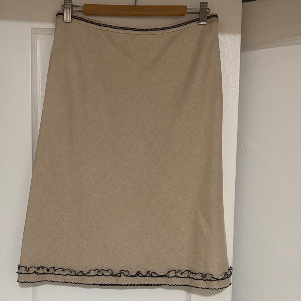 LOFT Cream A-Line Skirt with Black Accents